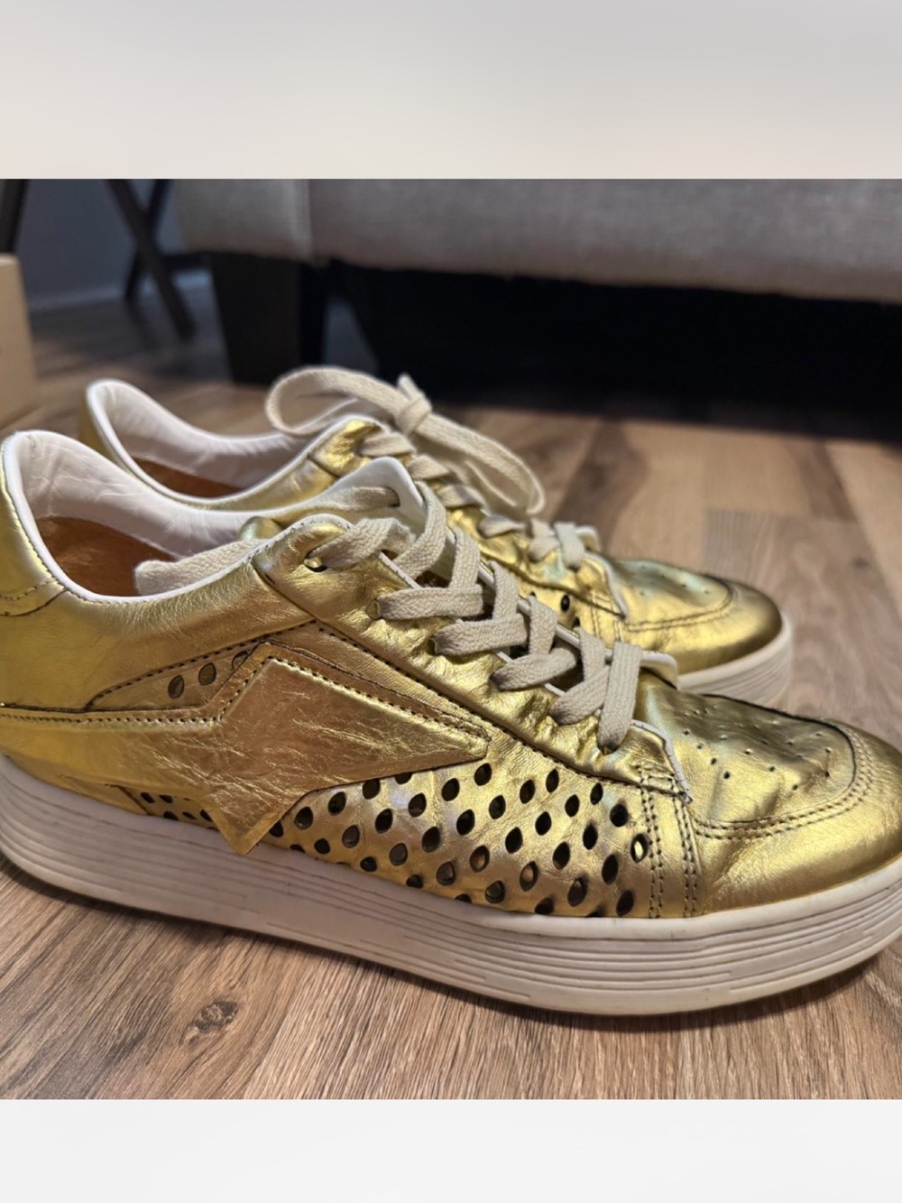 A.S.98 Gold Metallic Lace-Up Women's Sneaker
